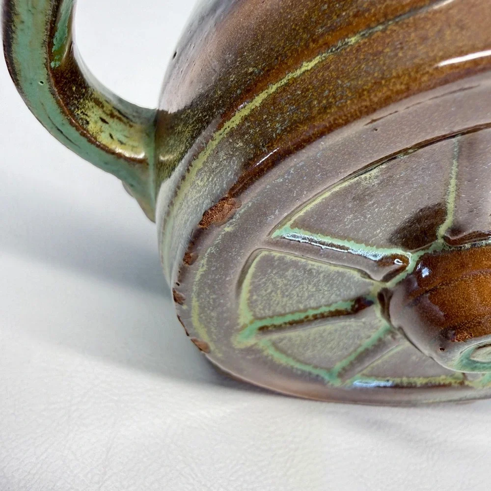 Vintage Frankoma Pottery Wagon Wheel Teapot and Creamer Set Prairie Green